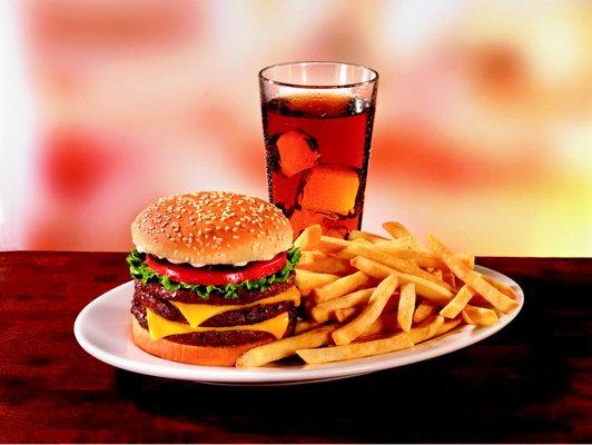 Triple Huddle Burger with Fries and a Drink