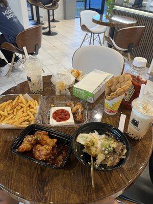 Sweet Chili Wings, Salted Egg Fries, Beef Bulgogi, and Roasted Brown Sugar Pearl Milk Tea