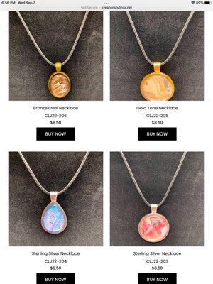 Jewelry made from acrylic art paint pourings