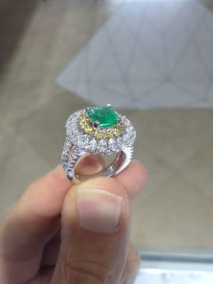 Custom designed Colombian Emerald/Diamond 18kt ring