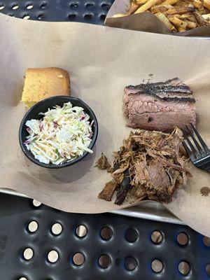 Coleslaw, pulled pork and brisket