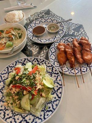 Chicken Satay, salad