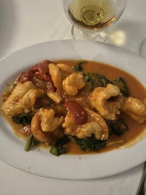 Shrimp krak over escarole