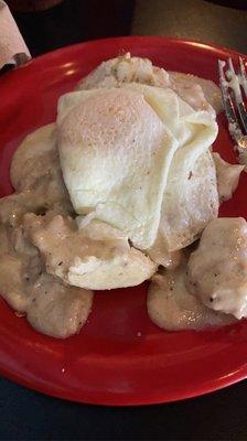 Sausage gravy & biscuit with over easy egg