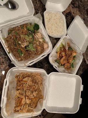 Chicken pad Thai  Garlic shrimp  Thai fried rice