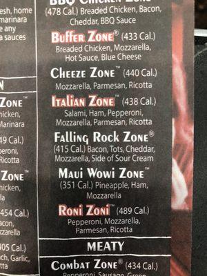 Calzone menu