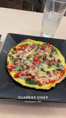 Sausage, pepper, spinach, and cheese omelette