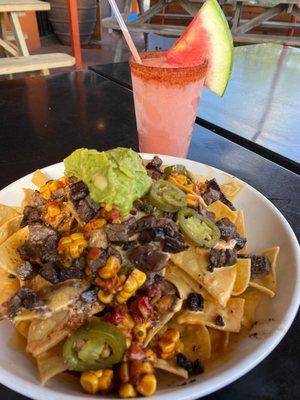 Steak Nachos and Watermelon Margarita