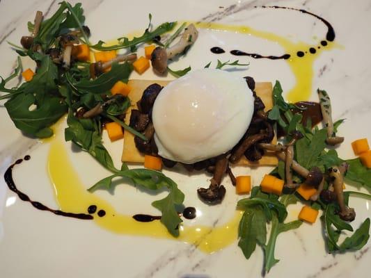 Soft boiled Farm Egg on shortbread with mushrooms. beautiful!