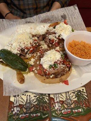 Carnitas Sopes and Gorditas w rice