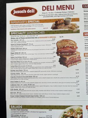 Jason's in-store menu.