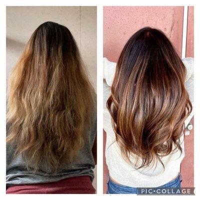 Before and After. Wanted caramel balayage and got it!