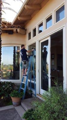 Residential window cleaning done by one of our skillful employees.