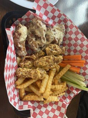 garlic parmesan Chicken Wings on the left