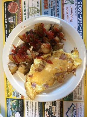 Ham and Cheese Omelette with Home Fries