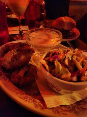 Coconut shrimp and coleslaw.