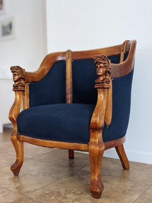 1800s hand carved captains chair reupholstered by Classic House