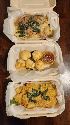 Top to bottom: Ragu Bianco di Anatra duck ragu,  pettole fried bread, and Rigatoni al Cavolfiore cauliflower cream