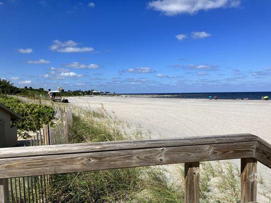 From the stairs, beach is flat