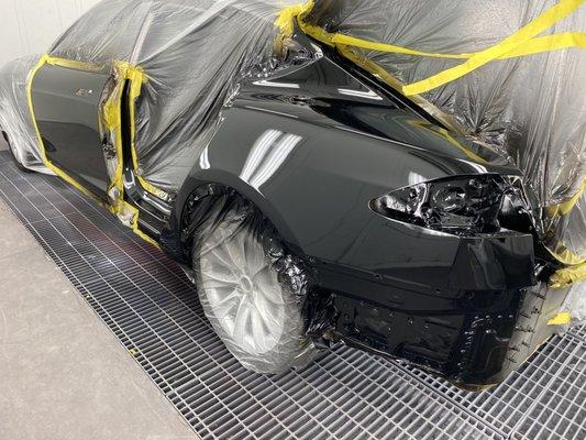 Tesla approved body shop model S paint job