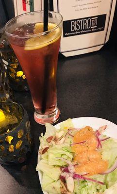 Hibiscus ice tea and mandarin orange salad