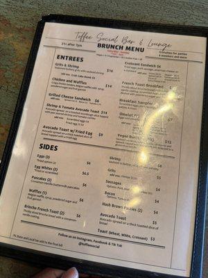 Brunch menu