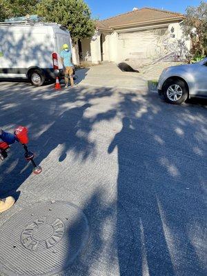 Luis snaked our entire drain and then used a camera to show us the whole drain all the way to the sewer main.