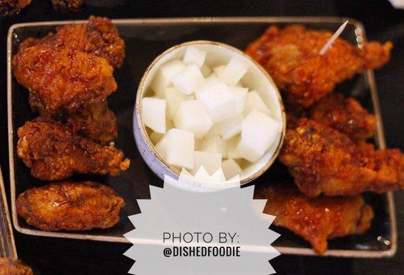 Soy Garlic & Spicy Chicken Wings, Pickled Radish