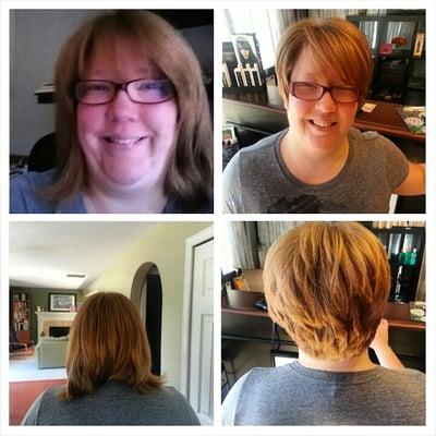 My last haircut- big transformation by Sarah! 7/26/14