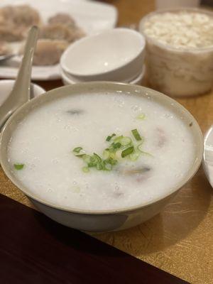 congee with pork and preserved eggs.