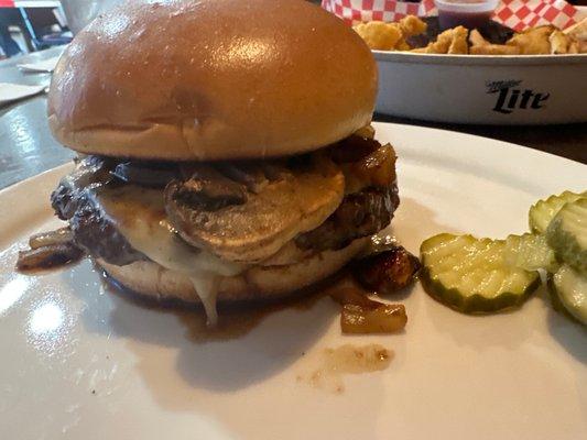 Cowboy Burger...Swiss, mushrooms and onions