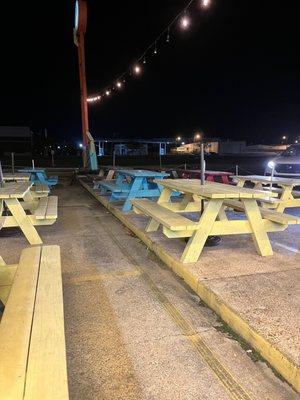 Some of the picnic tables out front -- it was very dark, lol.