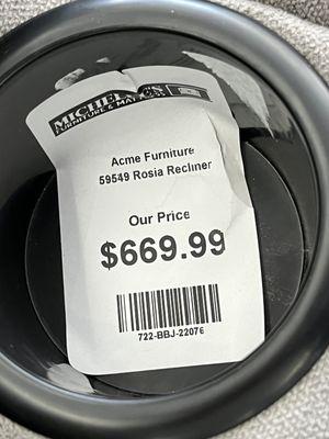 Picture of price tag taken in store