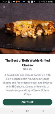 MENU Pic and Description - Best of Both World's Grilled Cheese Sandwich