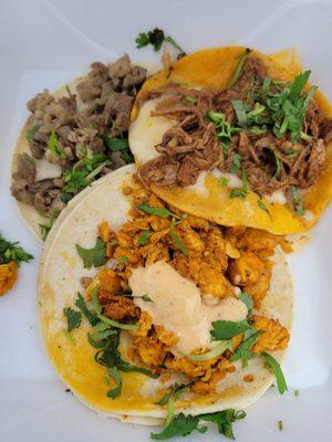 Asada, Chicken Al Pastor and Birria tacos