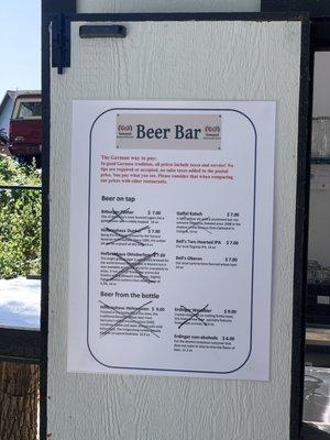 Beer menu