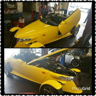 2000 Plymouth Prowler getting new belts for it's next road trip.