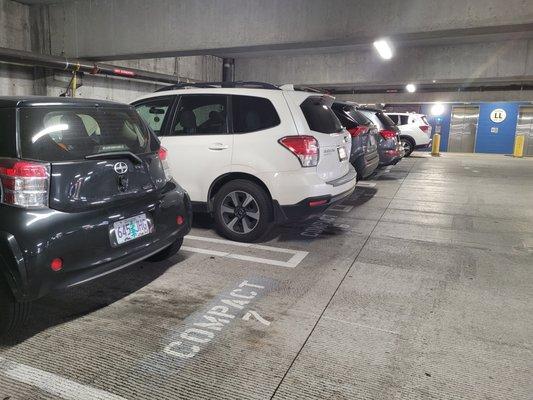 10/19/2021 - The parking garage is always a mess. One actual compact car an the rest are SUVs.