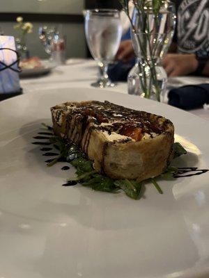 Goat cheese wrapped with eggplant and spinach