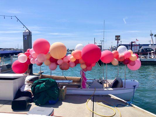 Balloon decorations for the Duffy boat celebration for birthday