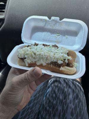 Chili slaw dog.