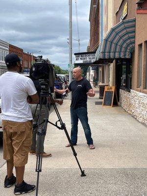 Mick Zulpo doing an interview for the All-Star Nascar weekend in North Wilkesboro.