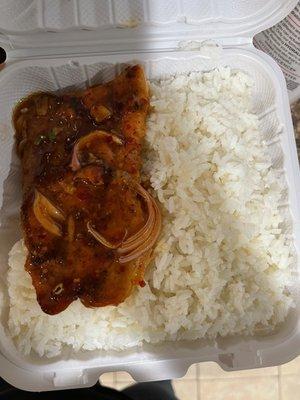 Jerk salmon and a boat load of rice