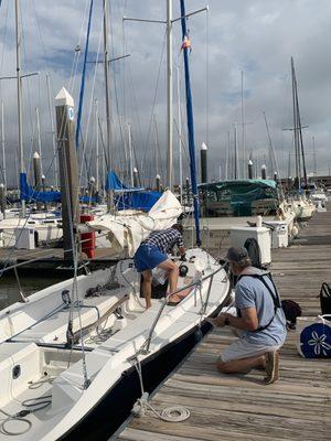 Getting our Collegaite 26 boat ready for a four-hour cruise on Galveston, Bay