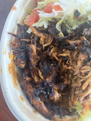 Chicken Carnitas Bowl. Burnt to a crisp.