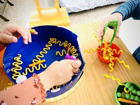 Pretend food play to facilitate pre handwriting skills