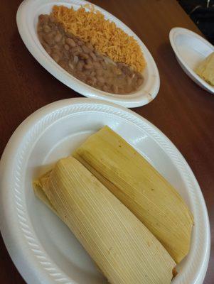 Plain tamales with rice and beans