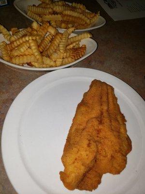 One catfish fillet along with double orders of fries