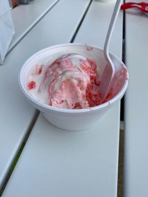 Cherry cheesecake ice cream with melted marshmallow