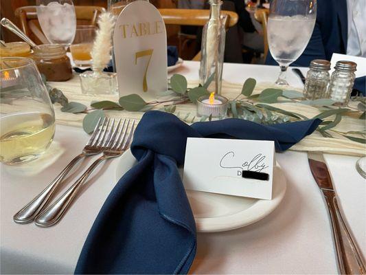 Beautiful table settings and name cards